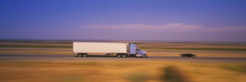Framed Truck and a car moving on a highway, Highway 5, California, USA Print