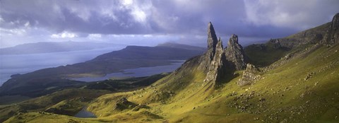 Framed Rock formations on hill, Old Man of Storr, Isle of Skye, Scotland Print