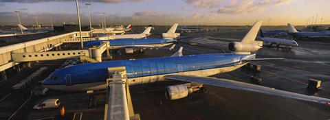 Framed High angle view of airplanes at an airport, Amsterdam Schiphol Airport, Amsterdam, Netherlands Print