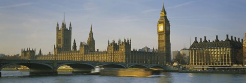 Framed Barge in a river, Thames River, Big Ben, City Of Westminster, London, England Print