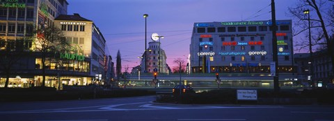 Framed Buildings lit up at dusk, Karlsplatz, Munich, Bavaria, Germany Print