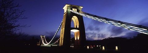 Framed Suspension bridge lit up at night, Clifton Suspension bridge, Avon Gorge, Bristol, England Print