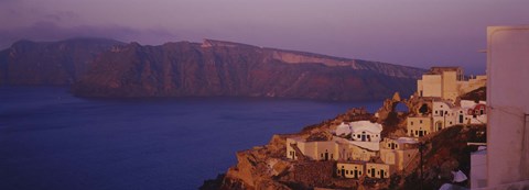 Framed High angle view of a town, Santorini, Greece (dusk) Print