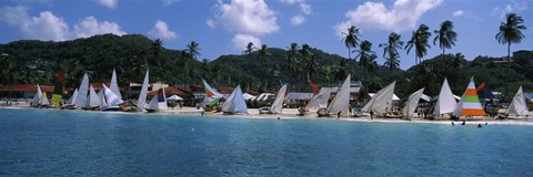 Framed Sailboats on the beach, Grenada Sailing Festival, Grand Anse Beach, Grenada Print