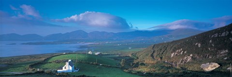 Framed High angle view of a cottage in a field near a bay, Allihies, County Cork, Munster, Republic of Ireland Print