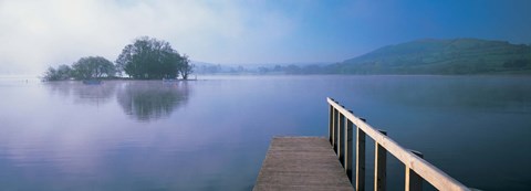 Framed Lake with mountains in the background, Llangorse Lake, Brecon Beacons, Brecon Beacons National Park, Wales Print