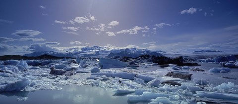 Framed Icebergs floating on water, Vatnajokull, Fjallsarlon, Jokulsarlon Lagoon, Iceland Print