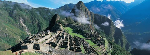 Framed High angle view of ruins of ancient buildings, Inca Ruins, Machu Picchu, Peru Print