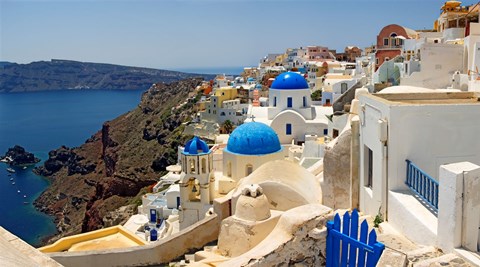Framed High angle view of a church, Oia, Santorini, Cyclades Islands, Greece Print