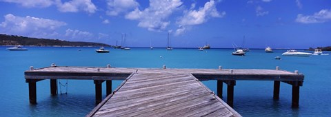 Framed Pier with boats in the background, Sandy Ground, Anguilla Print