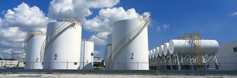 Framed Storage tanks in a factory, Miami, Florida, USA Print