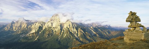 Framed Stone Structure with a mountain range in the background, Mt Antelao, Dolomites, Cadore, Province of Belluno, Veneto, Italy Print