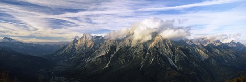 Framed Clouds over a mountain range, view from Mt Rite, Dolomites, Cadore, Province of Belluno, Veneto, Italy Print