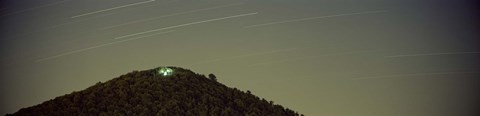 Framed Low angle view of star trails over a mountain peak, Echo Mountain, Piediluco Lake, Terni, Umbria, Italy Print