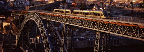 Framed Metro train on a bridge, Dom Luis I Bridge, Duoro River, Porto, Portugal Print