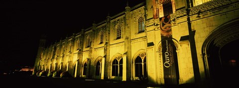 Framed Low angle view of a monastery at night, Mosteiro Dos Jeronimos, Belem, Lisbon, Portugal Print