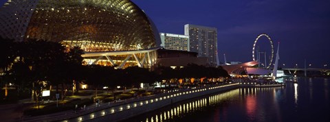 Framed Concert hall at the waterfront, Esplanade Theater, The Singapore Flyer, Singapore River, Singapore Print