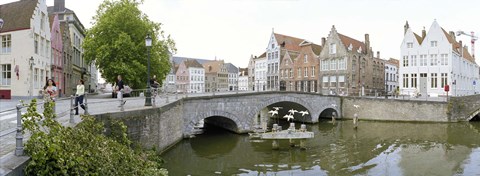 Framed Bridge across a channel, Bruges, West Flanders, Belgium Print