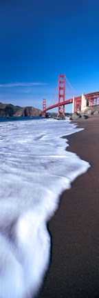 Framed Water surf under a suspension bridge, Golden Gate Bridge, San Francisco Bay, San Francisco, California, USA Print