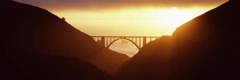 Framed Silhouette of a bridge at sunset, Bixby Bridge, Big Sur, California (horizontal) Print