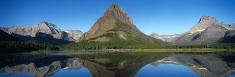 Framed Reflection of mountains in Swiftcurrent Lake, Many Glacier, US Glacier National Park, Montana, USA Print