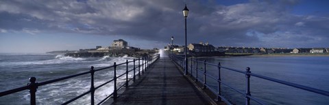 Framed Waves crashing against a jetty, Amble, Northumberland, England Print
