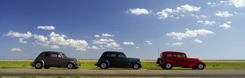 Framed Three Hot Rods moving on a highway, Route 66, USA Print