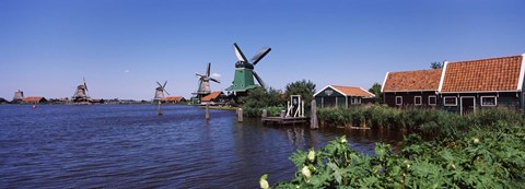 Framed Open air museum at the waterfront, Zaanse Schans, Zaanstad, North Holland, Netherlands Print