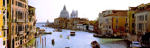 Framed Boats in a canal with a church in the background, Santa Maria della Salute, Grand Canal, Venice, Veneto, Italy Print