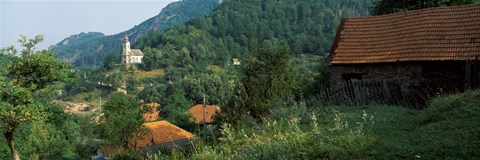 Framed Houses at the hillside, Transylvania, Romania Print