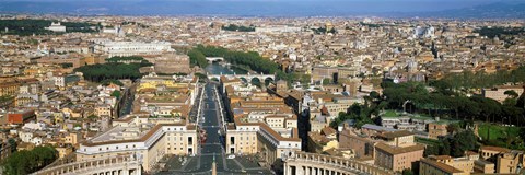 Framed Overview of the historic centre of Rome from the dome of St. Peter&#39;s Basilica, Vatican City, Rome, Lazio, Italy Print