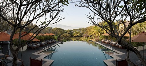 Framed Infinity pool in a hotel, Four Seasons Resort, Chiang Mai, Chiang Mai Province, Thailand Print
