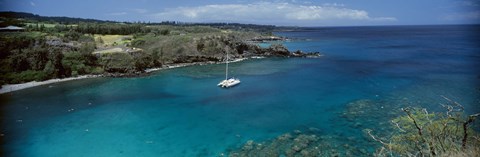 Framed Sailboat in the bay, Honolua Bay, Maui, Hawaii, USA Print