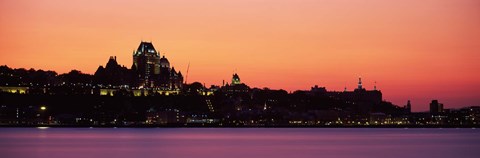 Framed City at dusk, Chateau Frontenac Hotel, Quebec City, Quebec, Canada Print