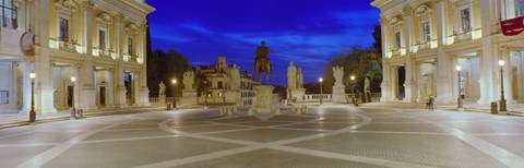 Framed Marcus Aurelius Statue at a town square, Piazza del Campidoglio, Capitoline Hill, Rome, Italy Print