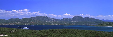Framed Boat in a lake, Costa Smeralda, Sardinia, Italy Print
