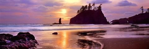 Framed Sunset at Second Beach, Olympic National Park, Washington State Print