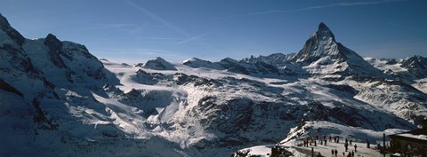 Framed Skiers on mountains in winter, Matterhorn, Switzerland Print