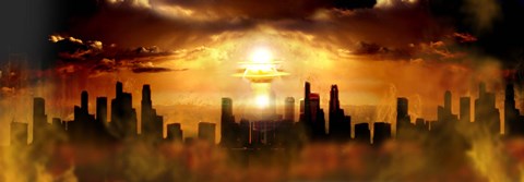 Framed Nuclear blast behind city Print