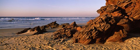 Framed Rock formations on the beach, Carrapateira Beach, Algarve, Portugal Print