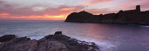 Framed Islands in the sea, La Pietra, Genoese Tower, Phare De La Pietra, L'Ile-Rousse, Balagne, Corsica, France Print