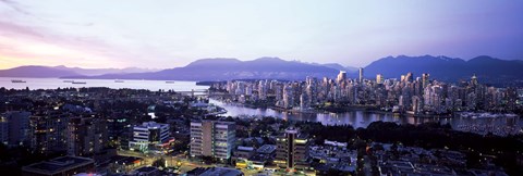 Framed Aerial view of cityscape at sunset, Vancouver, British Columbia, Canada 2011 Print