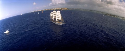 Framed Bird&#39;s Eye View of Tall ship in the sea, Puerto Rico Print