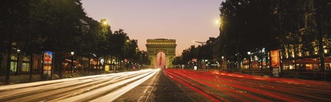 Framed Traffic on the road, Avenue des Champs-Elysees, Arc De Triomphe, Paris, Ile-de-France, France Print