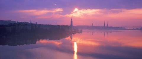 Framed Reflection of a building in water, Riddarfjarden, Stockholm, Sweden Print