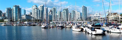 Framed Boats at marina with Vancouver skylines in the background, False Creek, British Columbia, Canada Print