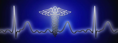 Framed EKG with Caduceus symbol Print