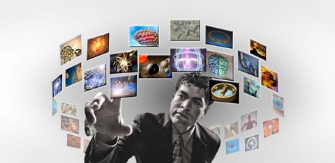 Framed Man surrounded by imagery Print