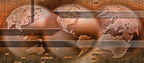 Framed Three parts of the earth surrounded by digital information Print