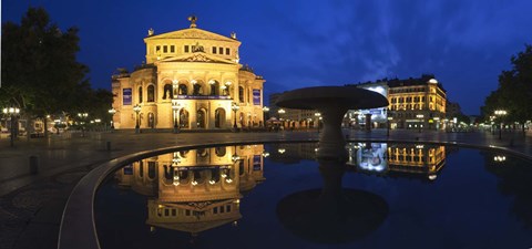 Framed Alte Oper reflecting in Lucae Fountain, Frankfurt, Hesse, Germany Print